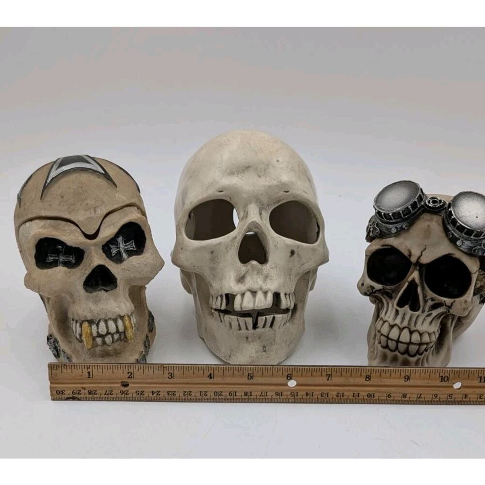 Lot of 3 Resin Skull Figurines – JC Crafts J.D. Dollen 2006 Gothic Steampunk - Picture 16 of 16